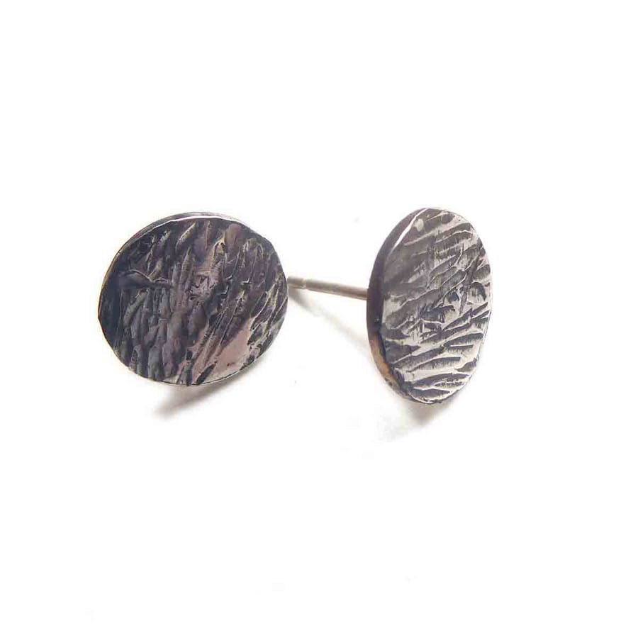 Rustic Round Stud Silver Earrings, hammered silver earstuds, textured studs