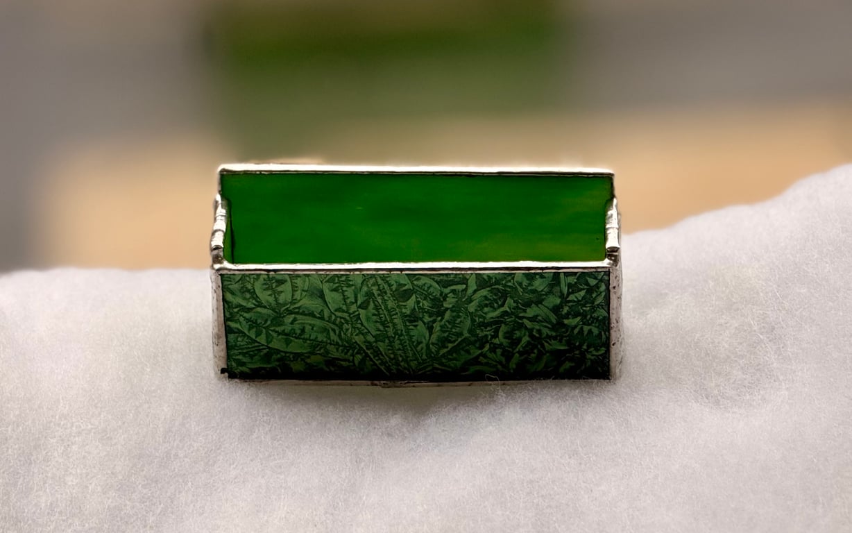 Stained glass business card holder - GREEN Van Gogh glass front