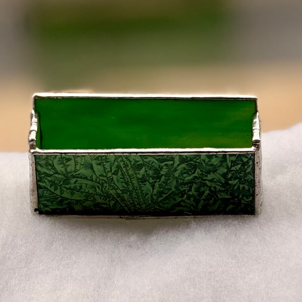 Stained glass business card holder - GREEN Van Gogh glass front