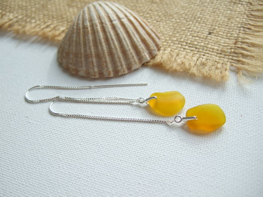 Yellow sea glass earring, beach glass earrings, Spanish sea glass sterling