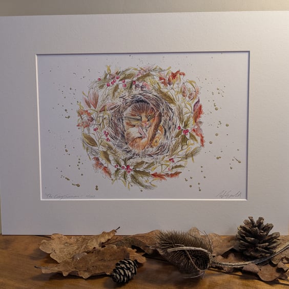 The Cosy Season (Dormouse) an A5 or A4 limited edition ,hand finished print