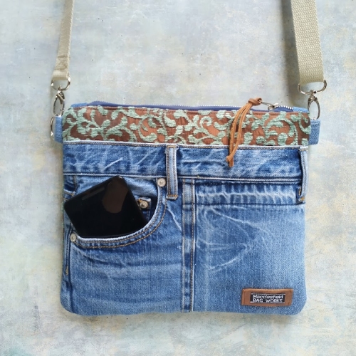 Recycled Denim and Chenille Cross Body Bag - Folksy
