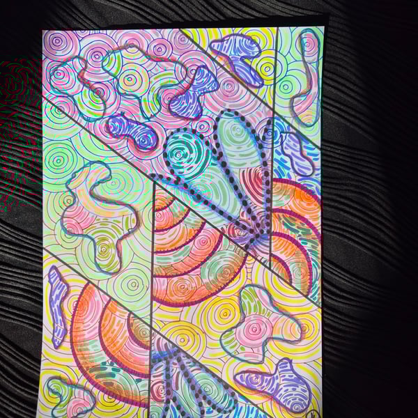 Original A4 Unframed Abstract Art - Messy Doodle Zentangle