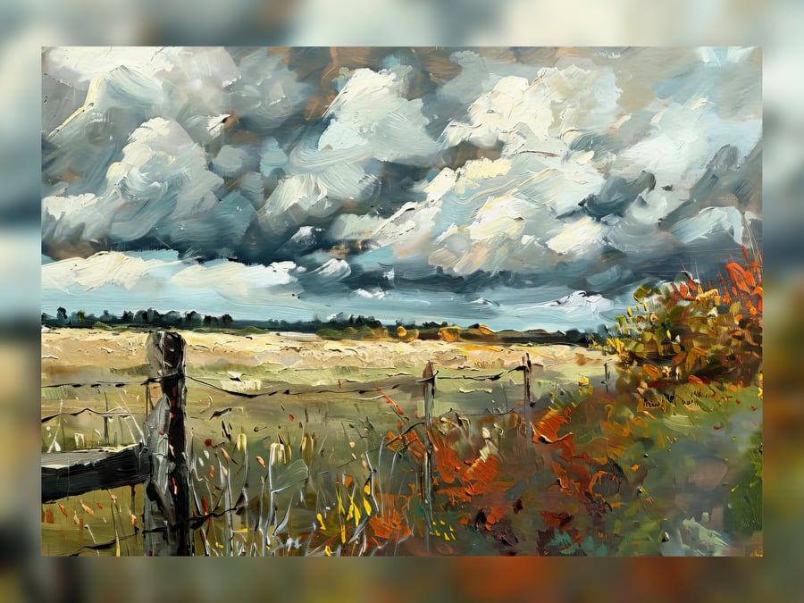 Expansive Rural Landscape Under Dramatic Skies - Print 7" x 5" on Matte Paper