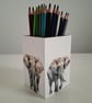 Elephant Wooden Pencil Holder, Safari Desk Organizer, Decoupage Animal Pen Pot - Image 1
