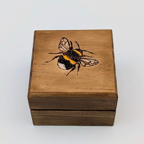 Small wooden box, pyrography bee, ring or trinket box for a bee lover