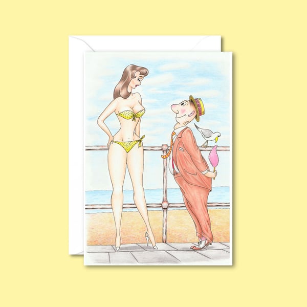 Beach Holiday Greeting Card: Postcard Humour Illustration - Any Occasion Card