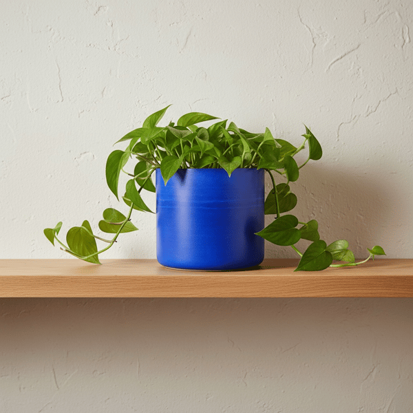 Large 15 cm Round Prussian Blue Plant Pot for Houseplants