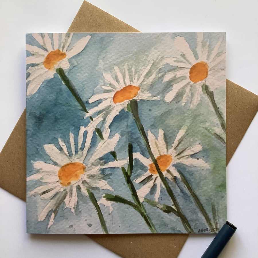 White daisies - flower greetings cards - blank ... - Folksy