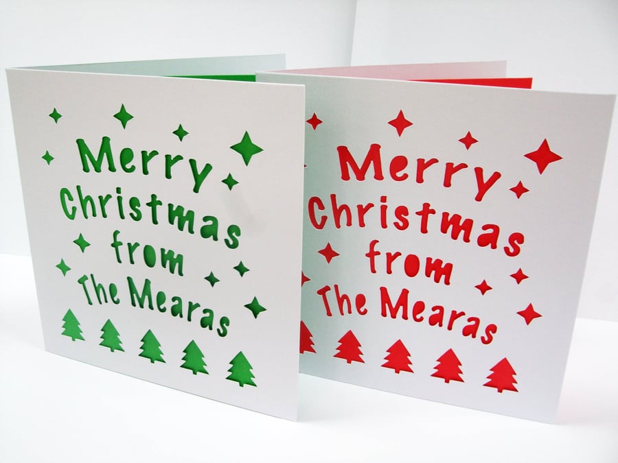 Personalised Christmas Cards - Set of 2 Cards - Paper Cut