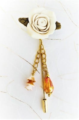  Polymer Clay Handcrafted Ivory Rose Stick Pin 