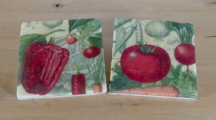 Marble 'Red Veg' Coasters