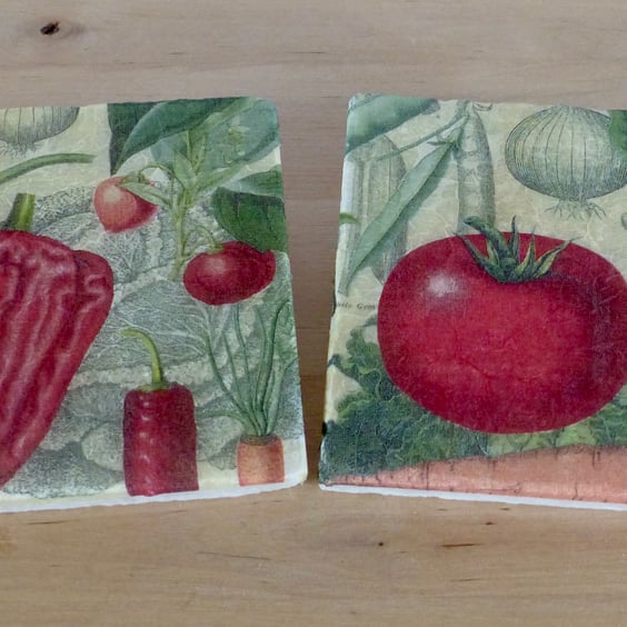 Marble 'Red Veg' Coasters