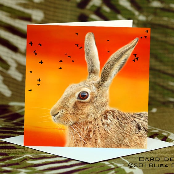 Exclusive Handmade Hare Sunset Greetings Card on Archive Photo Paper
