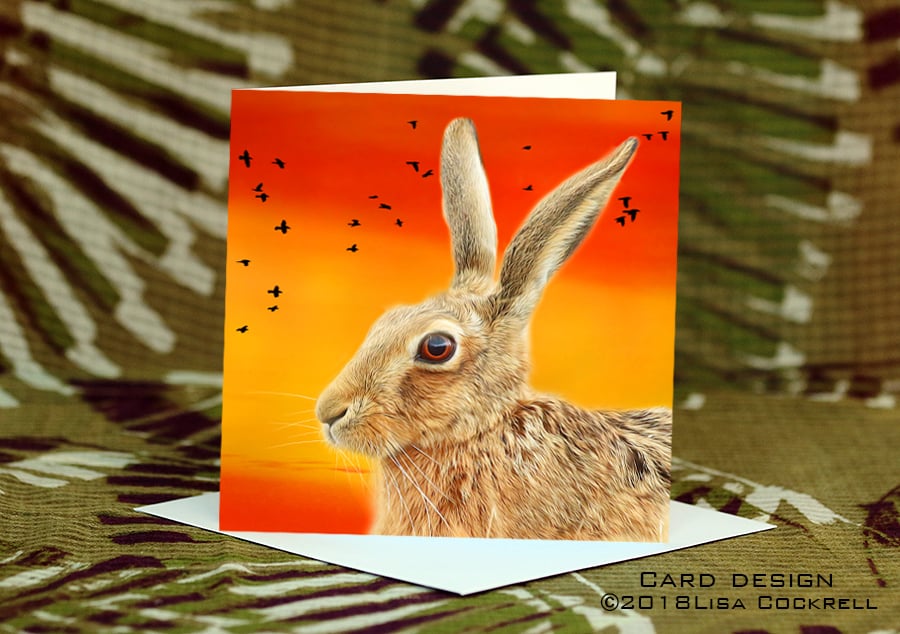 Exclusive Handmade Hare Sunset Greetings Card on Archive Photo Paper
