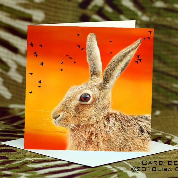 Exclusive Handmade Hare Sunset Greetings Card on Archive Photo Paper