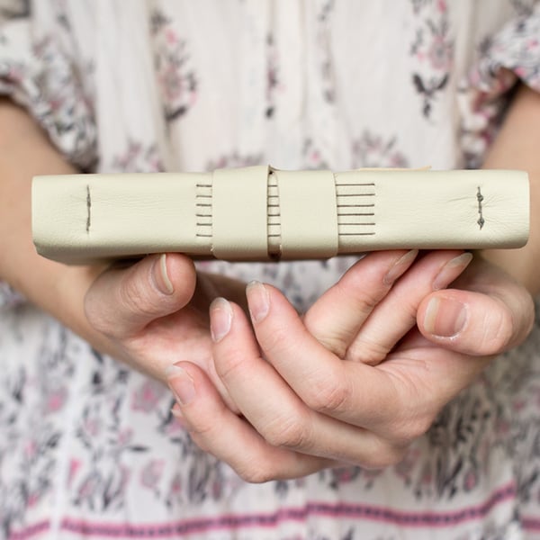 Leather Book - Classic Cream - Handbound Leather Journal - 6 x 4 - Blank