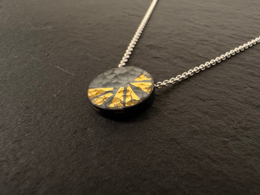 Dark Sun - Sterling Silver & 22ct Gold Keum-Boo Pendant