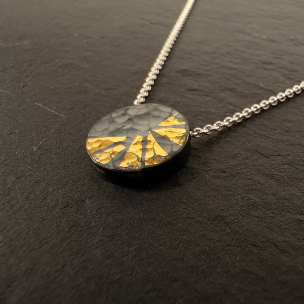 Dark Sun - Sterling Silver & 22ct Gold Keum-Boo Pendant