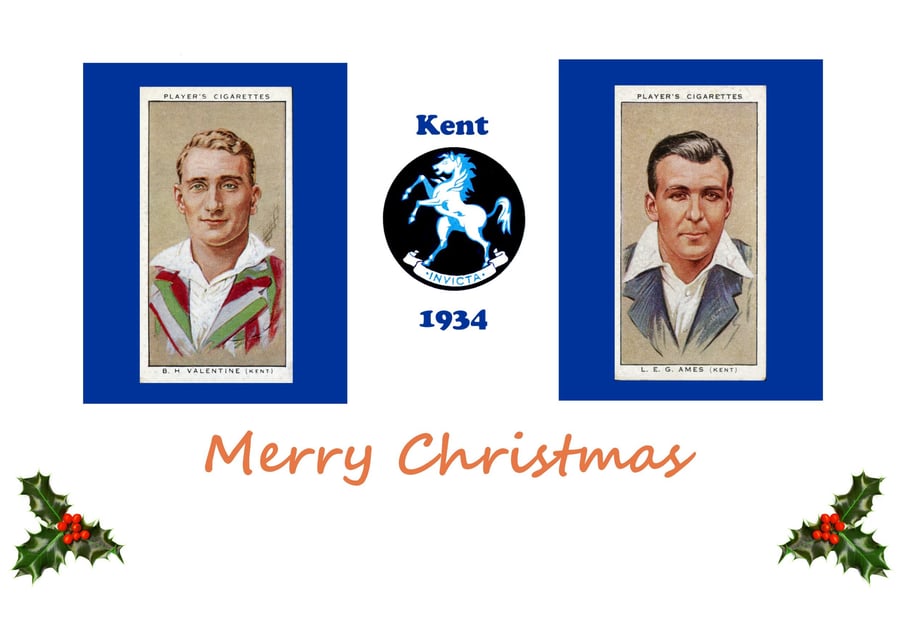 Cricket Christmas card vintage 1934 design. Kent. Valentine,  Ames.  FREE UK P&P