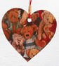 Decoupaged Wooden Hanging Heart 15cm (6") Teddy Bears design