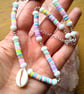 Cowrie Shell Multicolour Rainbow Pastel Beaded Necklace 16-18 Inch - Image 2