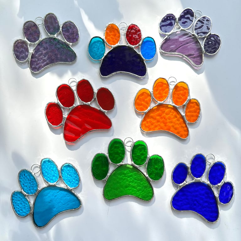 Stained Glass Dog Paw Print Suncatcher - Hanging Window Decoration  