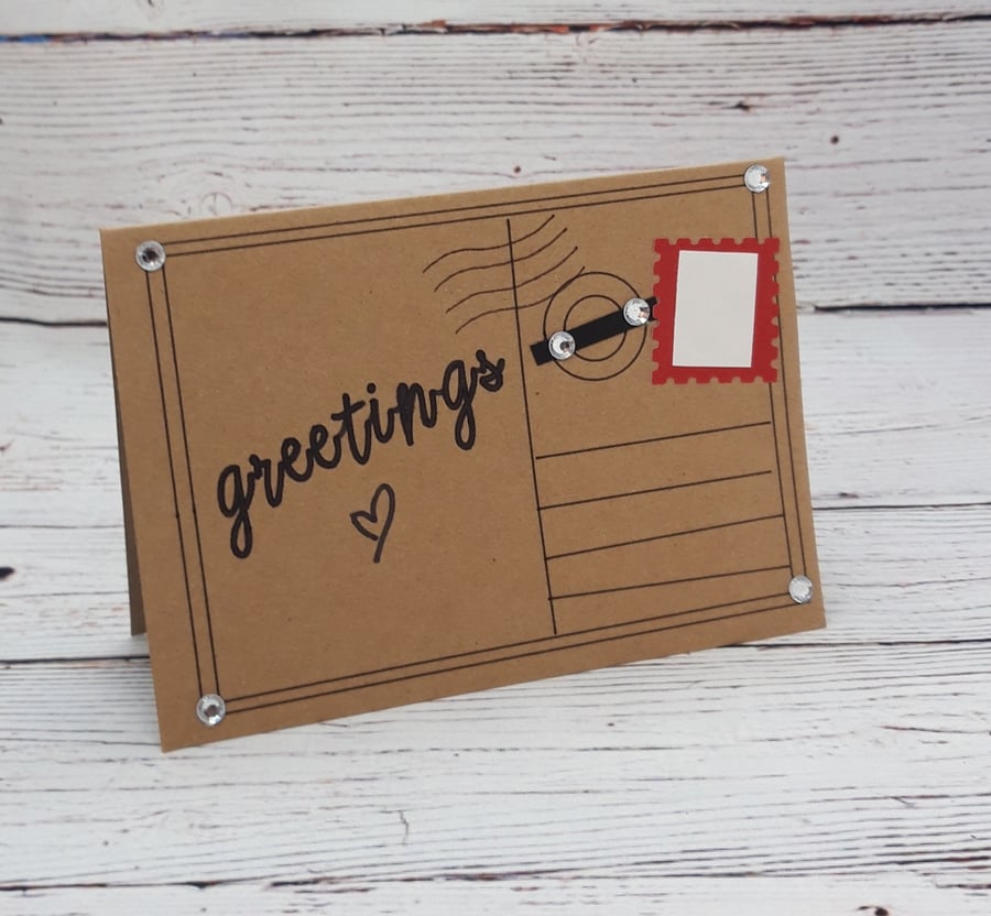 Greetings Card - Blank Handmade Notelet - Postcard Style, just because card
