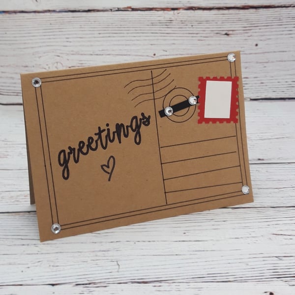 Greetings Card - Blank Handmade Notelet - Postcard Style, just because card