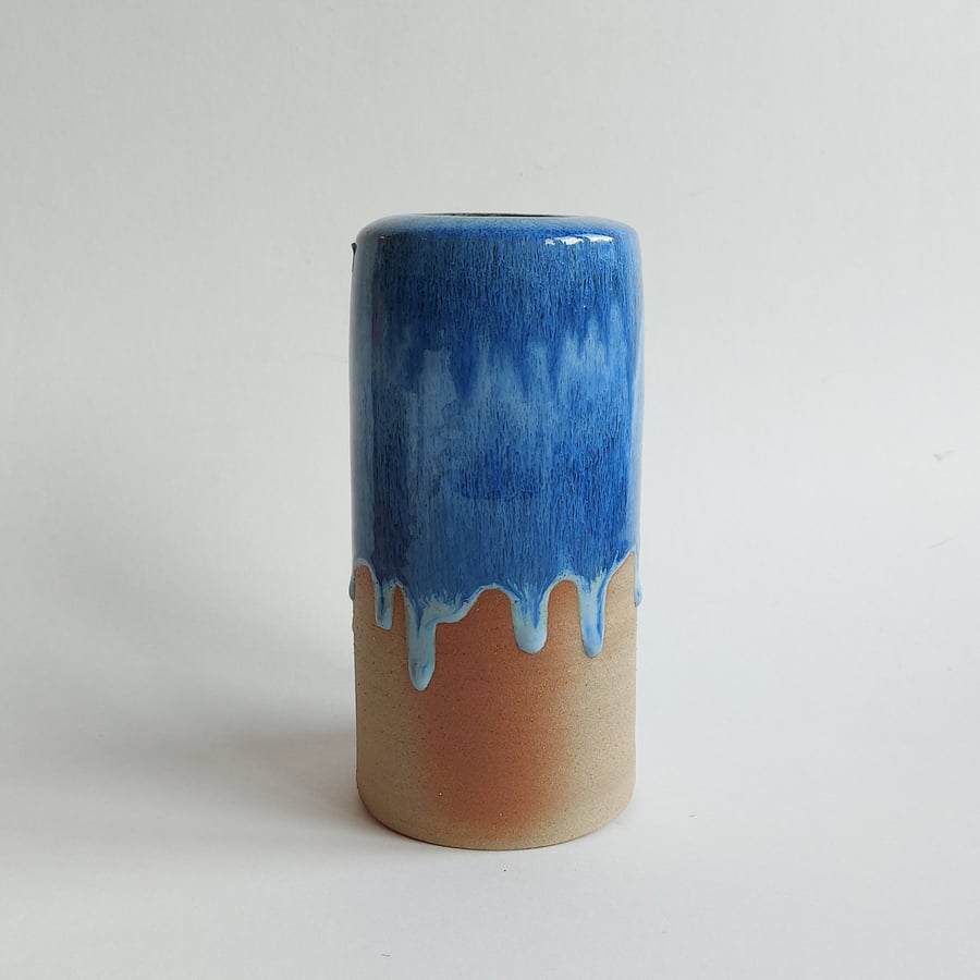 Beautiful handmade ceramic stoneware tall vase blue-green glaze