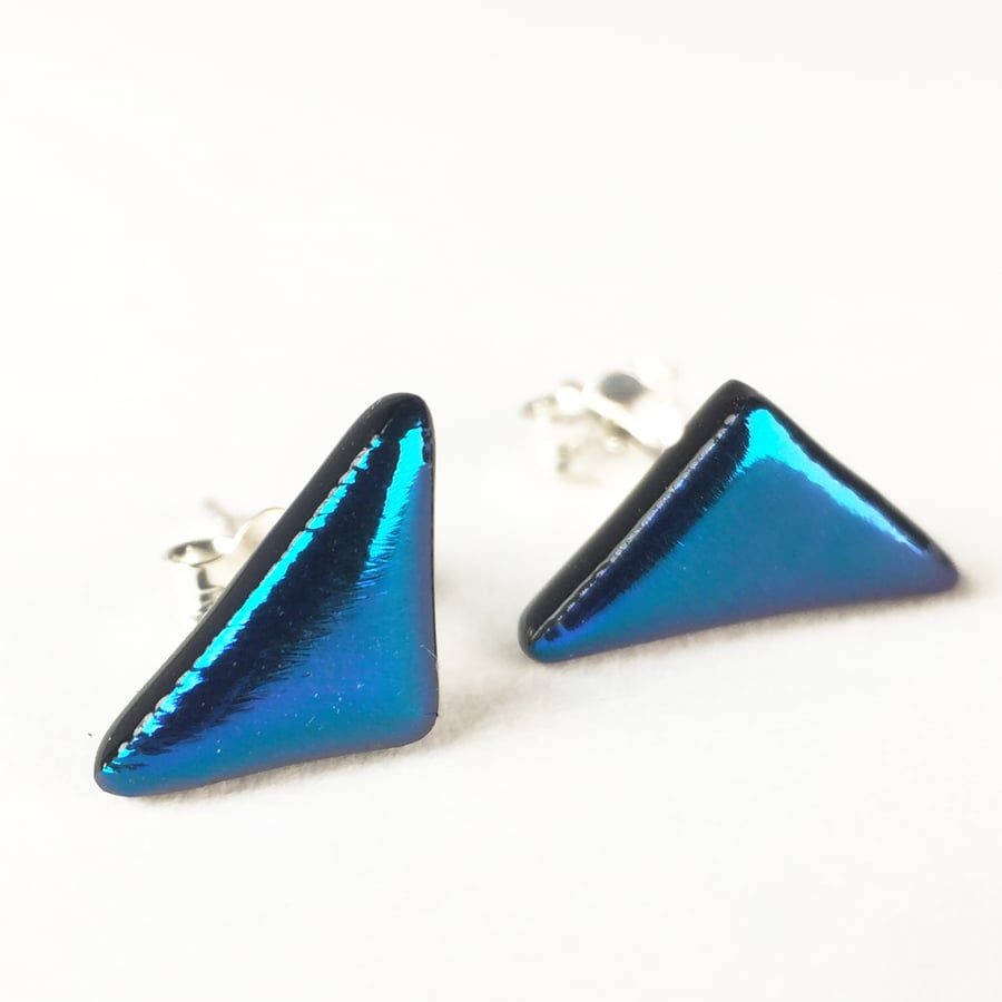 petrol geometric glass stud earrings, valentines gift