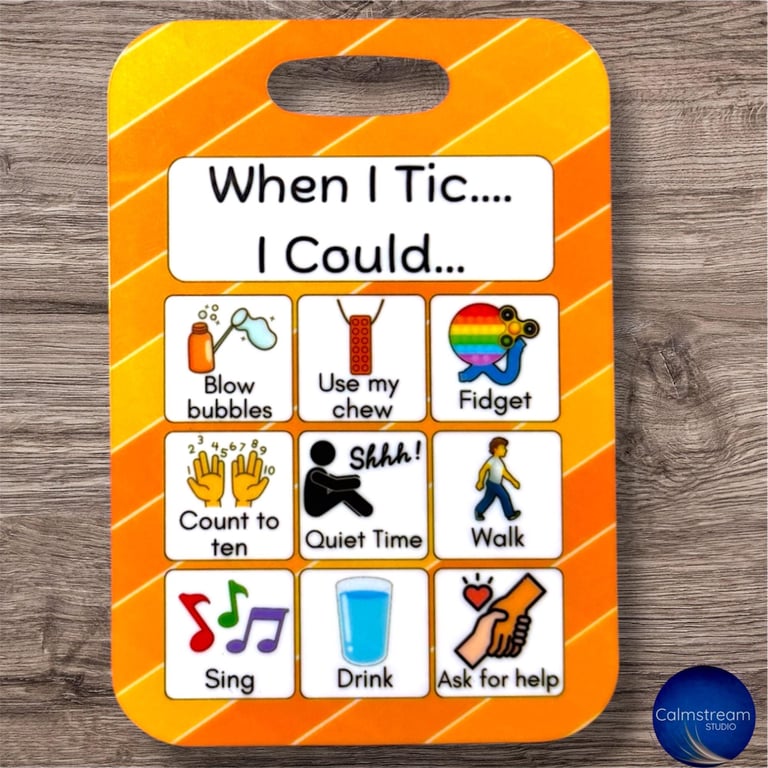 When I Tic I Could Orange Stripe PVC Card, Tourettes, Autism, ADHD