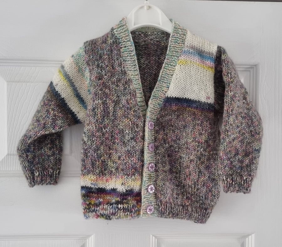 knitted baby girl cardigan, 12 months,, first birthday gift, pink,grey
