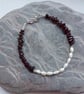 Gemstone Bracelet, Garnet and Freshwater Pearl, Silver Clasp. January BIrthstone - Image 1