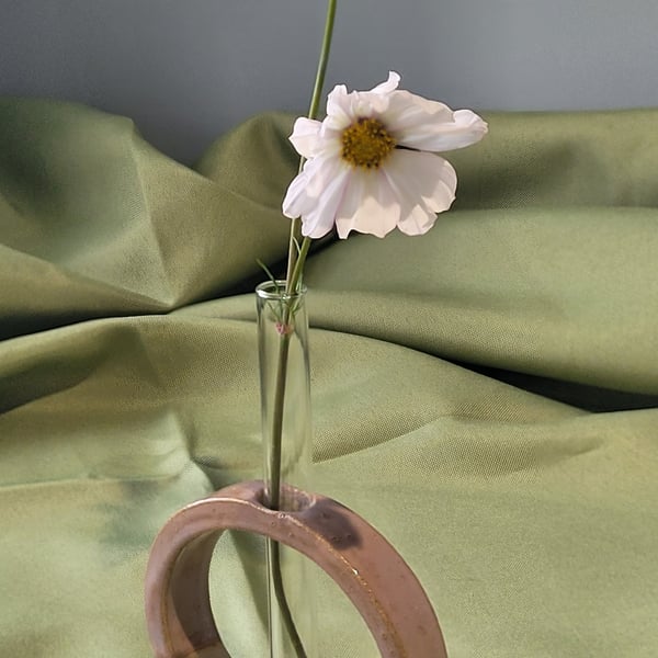 Dusky pink test tube stem vase handmade pottery