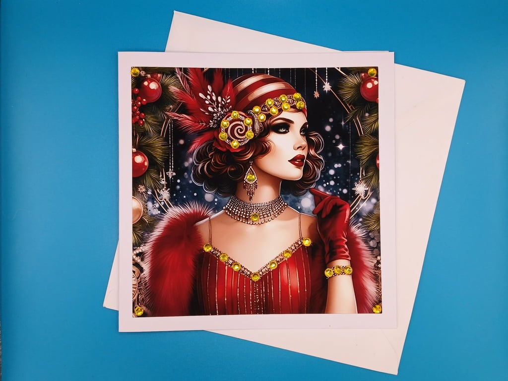 Art Deco Christmas Card, Wife, Mother, Sister, Daughter, Granddaughter 