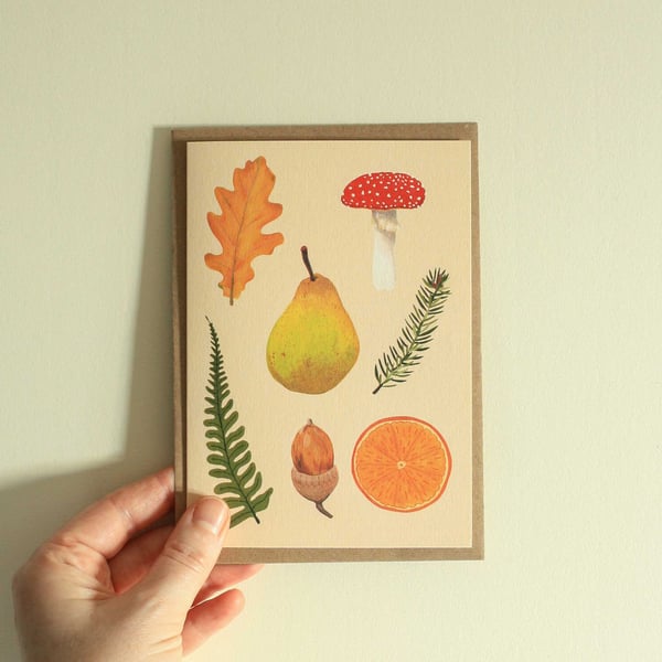 Peach Woodland Botanical illustrated greeting card