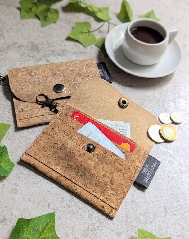 Vegan Cork Coin Purse and Card Wallet with Keyring (P&P included)