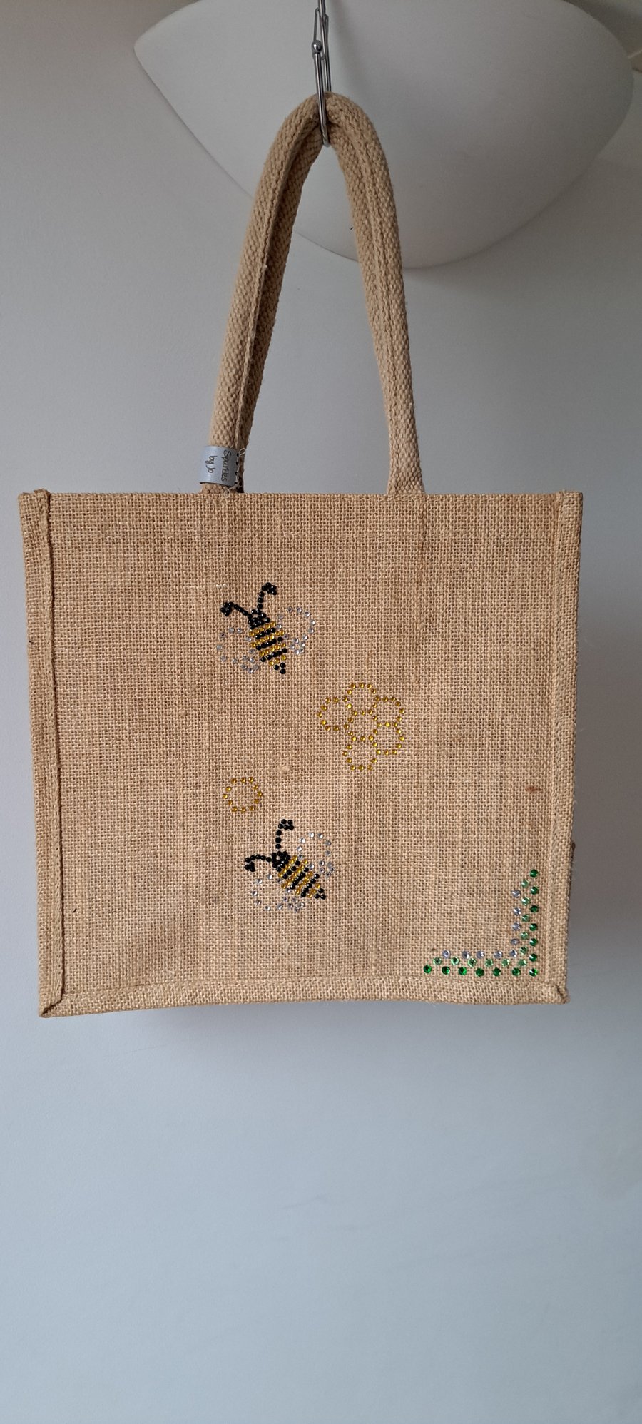 JUTE BAG, Bee and Daisy, Hand Sparkled