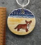 Handmade Ceramic Corgi dog on the beach pendant - Image 4