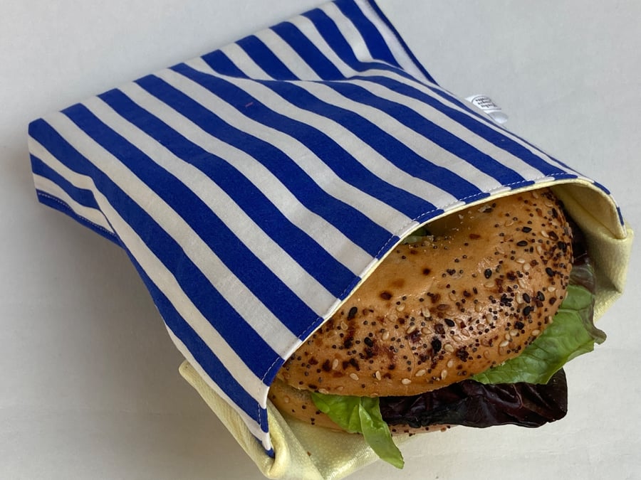 Large sandwich bag. Reusable and eco-friendly. Blue stripes