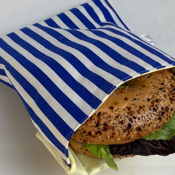 Large sandwich bag. Reusable and eco-friendly. Blue stripes