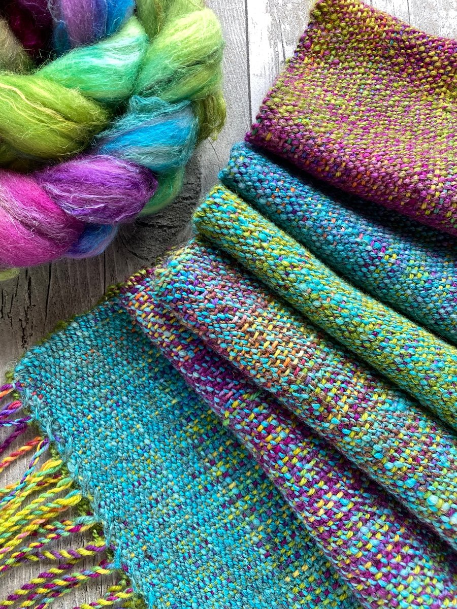 Hand dyed, spun and woven scarf Northern Lights