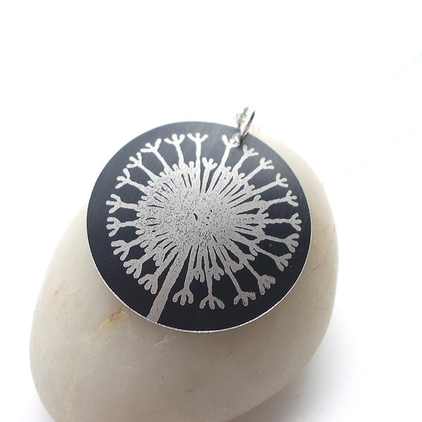 Black seed head disc pendant necklace 