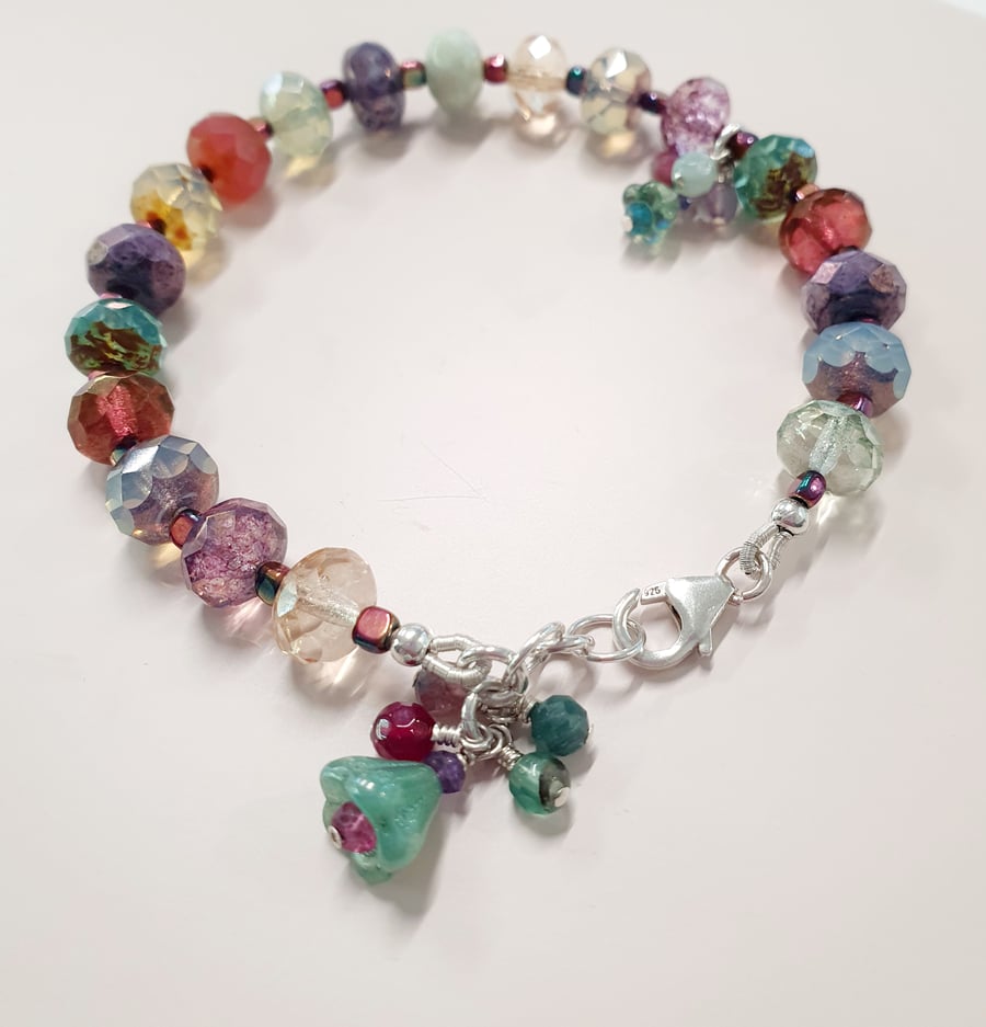 Moonflower Bracelet with Hand Wrapped Charms