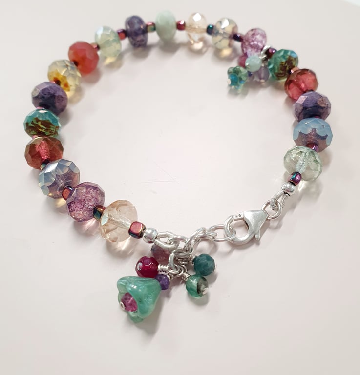 Moonflower Bracelet with Hand Wrapped Charms