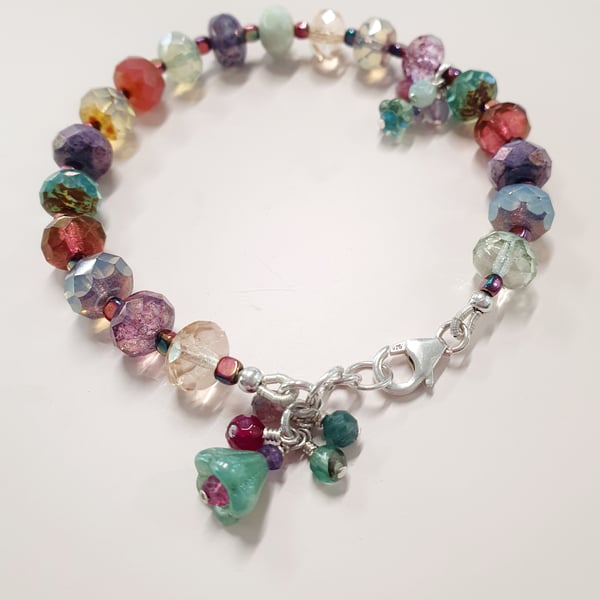 Moonflower Bracelet with Hand Wrapped Charms