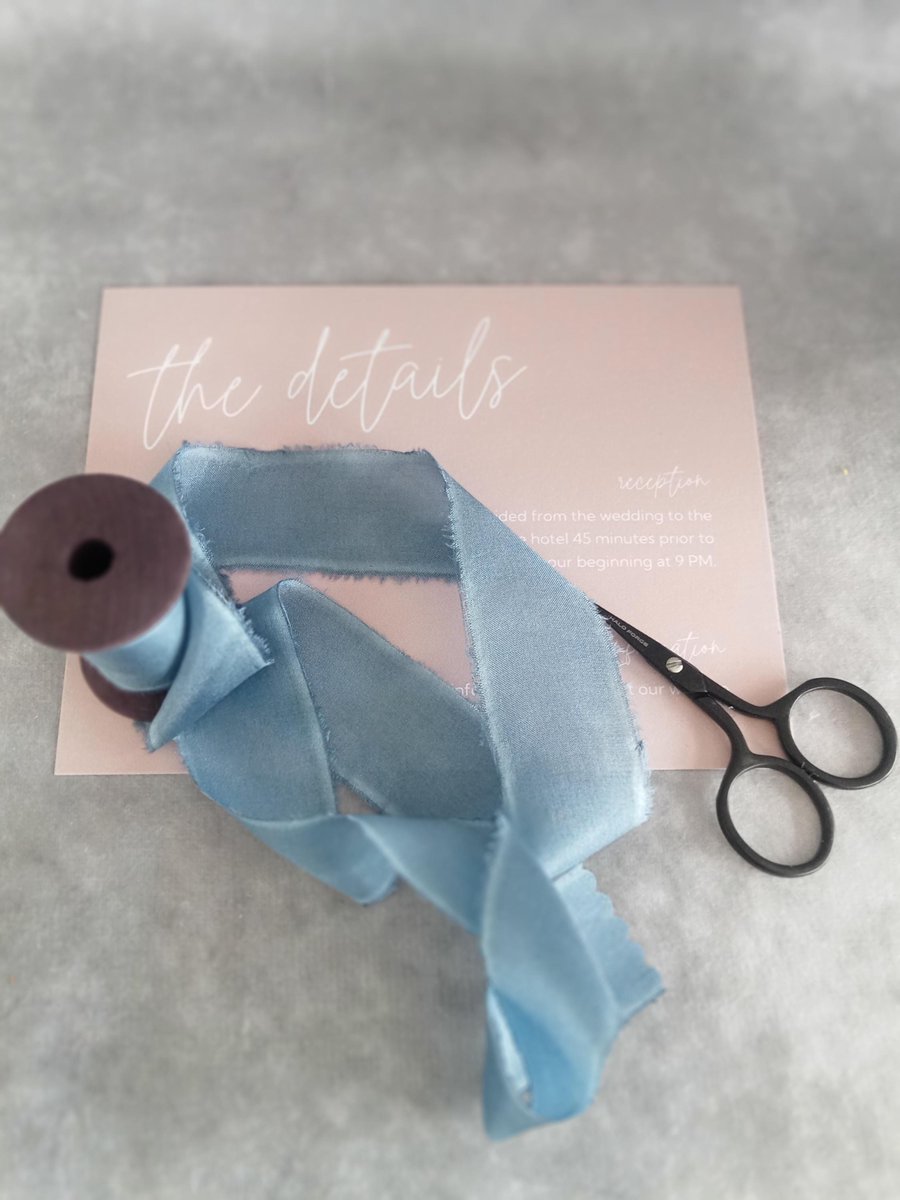 Hand Dyed Silk Ribbon: Blue Bridal Bouquet Ribbon, stationery, cake