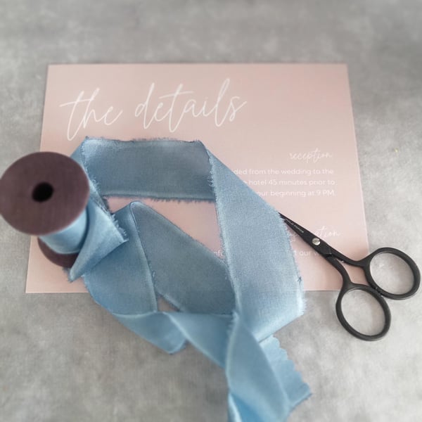 Hand Dyed Silk Ribbon: Blue Bridal Bouquet Ribbon, stationery, cake