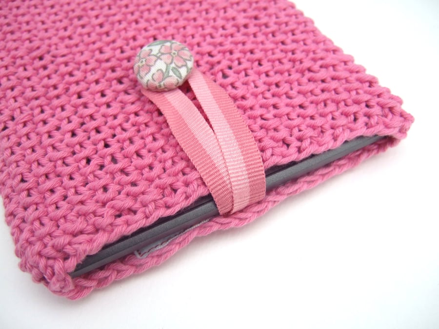 Pink Kindle Cover, Hand Knitted Gift